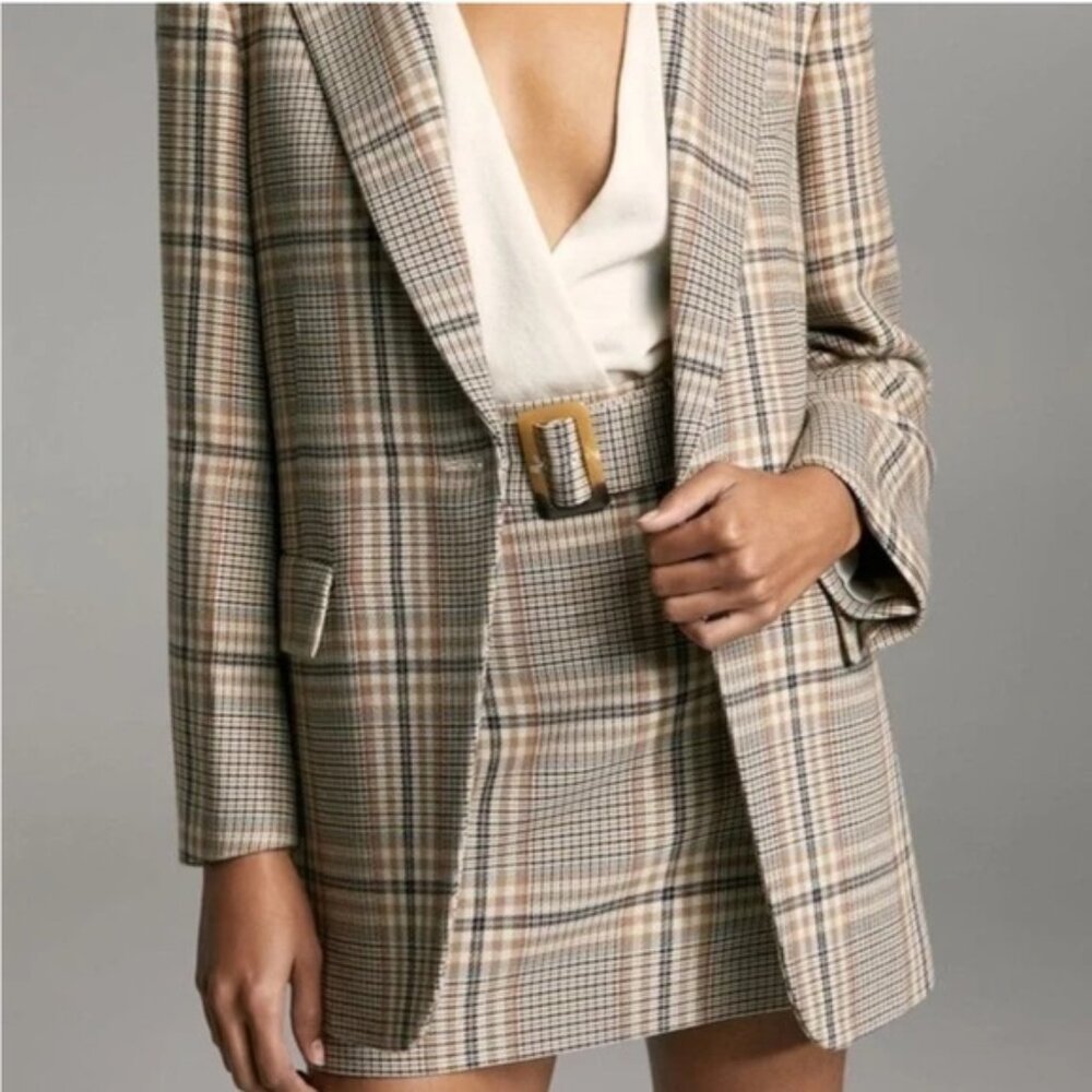 Aritzia Babaton Erickson Plaid Belted Mini Skirt Sz 6